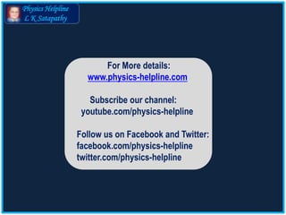 Physics Helpline
L K Satapathy
For More details:
www.physics-helpline.com
Subscribe our channel:
youtube.com/physics-helpline
Follow us on Facebook and Twitter:
facebook.com/physics-helpline
twitter.com/physics-helpline
 
