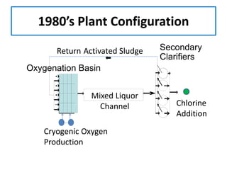 1980’s Plant Configuration
Oxygenation Basin
Return Activated Sludge
Mixed Liquor
Channel
Secondary
Clarifiers
Cryogenic Oxygen
Production
Chlorine
Addition
 