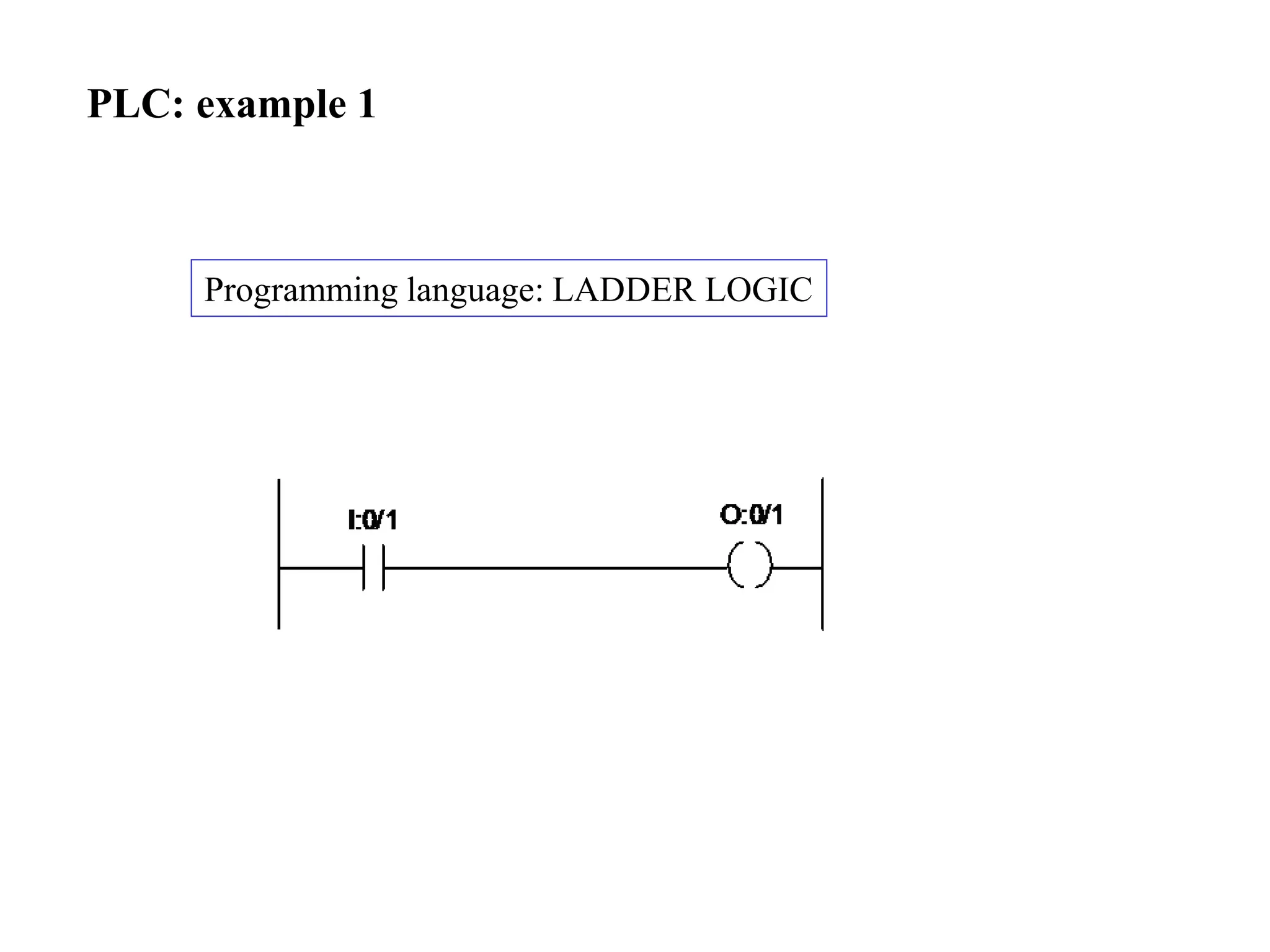 PLC: example 1
Programming language: LADDER LOGIC
 