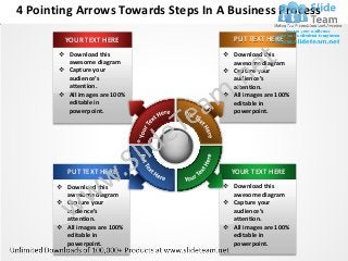 4 Pointing Arrows Towards Steps In A Business Process

         YOUR TEXT HERE               PUT TEXT HERE
        Download this              Download this
         awesome diagram             awesome diagram
        Capture your               Capture your
         audience’s                  audience’s
         attention.                  attention.
        All images are 100%        All images are 100%
         editable in                 editable in
         powerpoint.                 powerpoint.




          PUT TEXT HERE              YOUR TEXT HERE
        Download this              Download this
         awesome diagram             awesome diagram
        Capture your               Capture your
         audience’s                  audience’s
         attention.                  attention.
        All images are 100%        All images are 100%
         editable in                 editable in
         powerpoint.                 powerpoint.
 