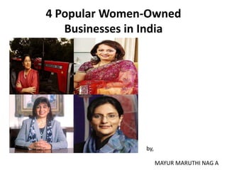 4 Popular Women-Owned
Businesses in India

by,
MAYUR MARUTHI NAG A

 