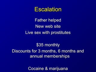 EscalationEscalation
Father helpedFather helped
New web siteNew web site
Live sex with prostitutesLive sex with prostitute...