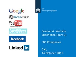 Session 4: Website
Experience (part 2)
ITO Companies
Cali,
14 October 2015
 