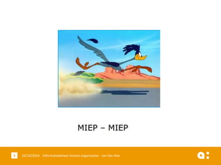 16/10/2014 Informatiebeheer 3 binnen organisaties - Jan Van Hee 
 