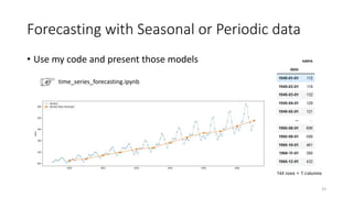 Forecasting with Seasonal or Periodic data
• Use my code and present those models
25
time_series_forecasting.ipynb
 