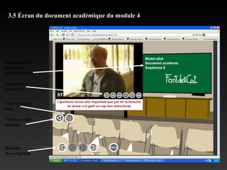 3.5 Écran du document académique du module 4
Identification
de la phase
du didacticiel
Langue des
sous-titres
Version audio
lente
Version audio
normale
Boutons
de navigation
 