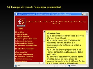 5.2 Exemple d’écran de l’appendice grammatical
 