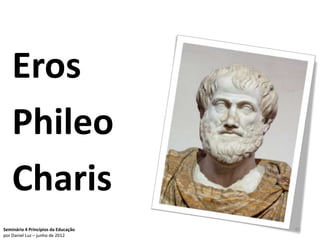 Eros
    Phileo
    Charis
Seminário 4 Princípios da Educação   61
por Daniel Luz – junho de 2012
 
