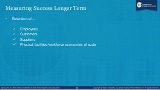 Measuring Success Longer Term
• Retention of…
 Employees
 Customers
 Suppliers
 Physical facilities/workforce economie...