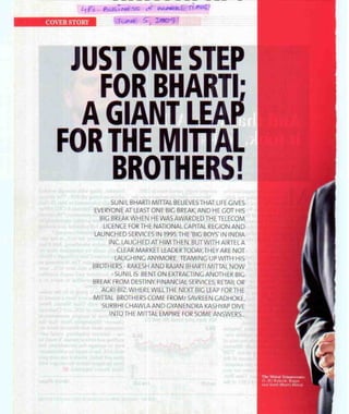 4 Ps Business & Marketing June 5 2009_Just one step for Bharti, A giant leap for the Mittal Brothers