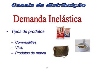 • Tipos de produtos
– Commodities
– Vício
– Produtos de marca

77

 
