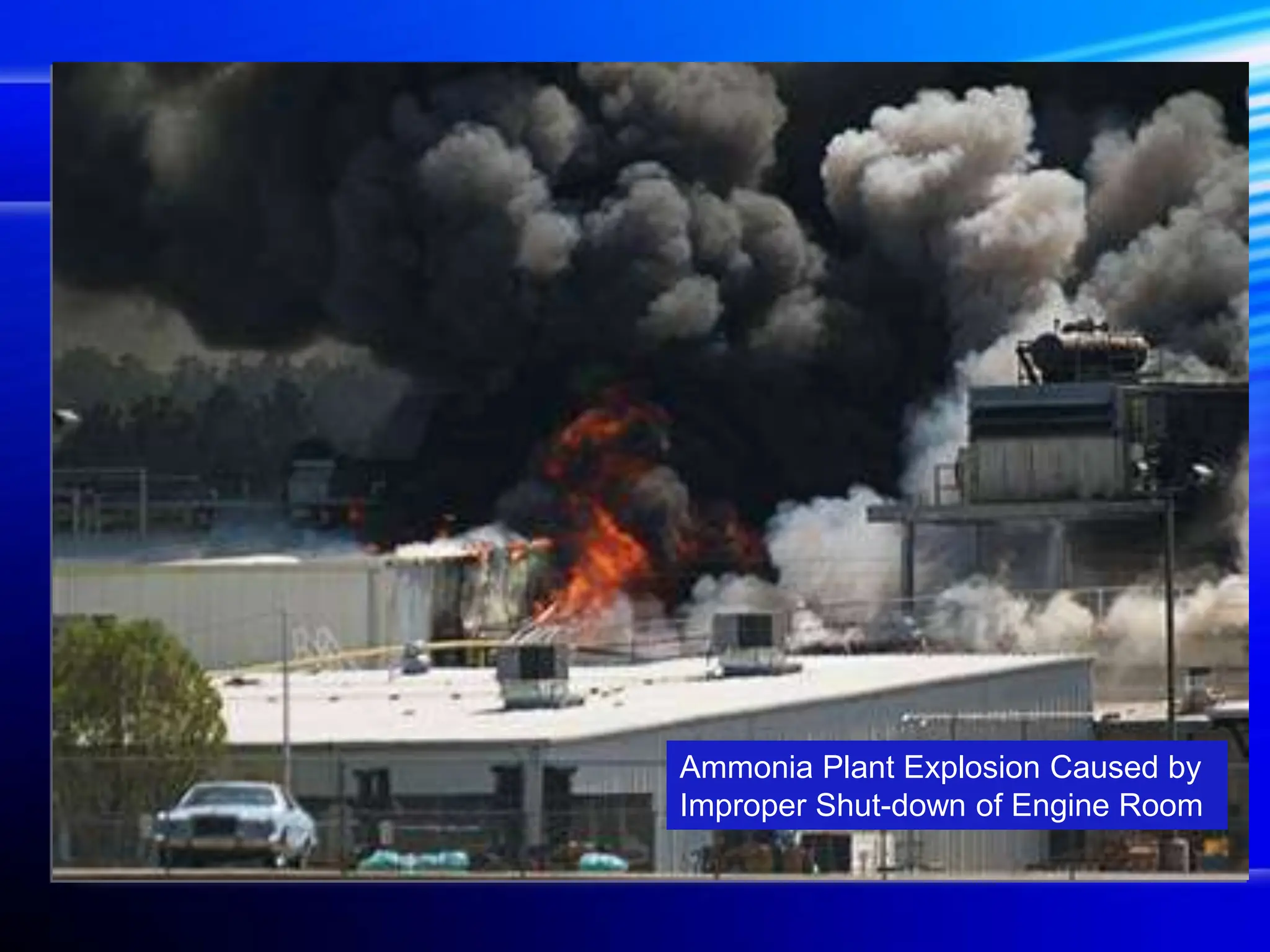 Ammonia Plant Explosion Caused by
Improper Shut-down of Engine Room
 