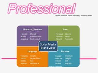 Set the example, rather than being someone elses.
Professional.
 