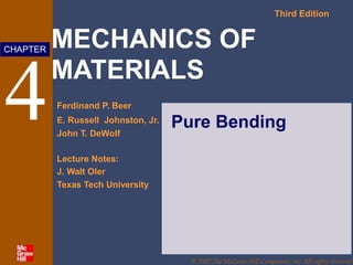 Third Edition
MECHANICS
MATERIALS
OF
CHAPTER
Ferdinand P. Beer
E. Russell Johnston, Jr.
John T. DeWolf
Pure Bending
Lecture Notes:
J. Walt Oler
Texas Tech University
© 2002 The McGraw-Hill Companies, Inc. All rights reserved.
 