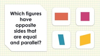 Which figures
have
opposite
sides that
are equal
and parallel?
 