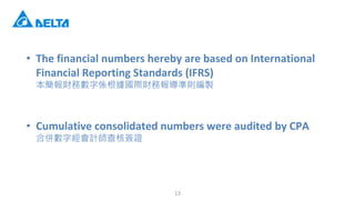 ? The financial numbers hereby are based on International
Financial Reporting Standards (IFRS)
ؔՔւSHؔՈ󌧜ʄtu
? Cumulative consolidated numbers were audited by CPA
ρ㔵ֽӋ˺C
13
 