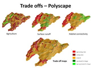 Agriculture Surface runoff Habitat connectivity
Trade off maps
Trade offs – Polyscape
 