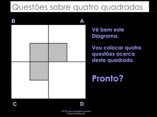 Questões sobre quatro quadrados B A D C Vê bem este Diagrama.   Vou colocar quatro questões acerca deste quadrado. Pronto? 