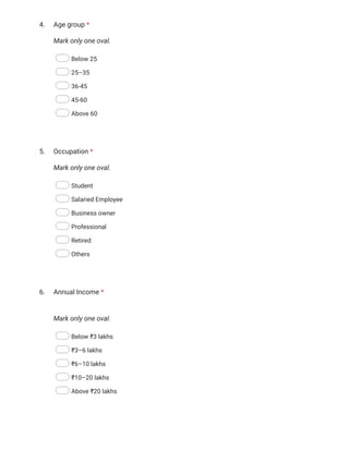 Questionnaire Internship JM Financials Summer Internship Project Research Questionnaire | PDF