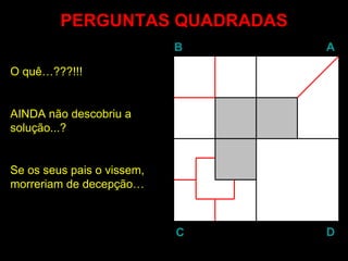 PERGUNTAS QUADRADAS O quê…???!!! AINDA não descobriu a solução...?  Se os seus pais o vissem,  morreriam de decepção… B A D C 
