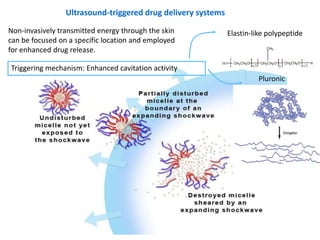 Ultrasound-triggered drug delivery systems

Non-invasively transmitted energy through the skin            Elastin-like polypeptide
can be focused on a specific location and employed
for enhanced drug release.

Triggering mechanism: Enhanced cavitation activity
                                                                       Pluronic
 