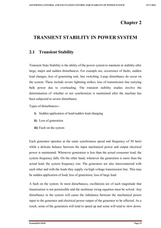 report on the GOVERNING CONTROL AND EXCITATION CONTROL FOR STABILITY OF ...