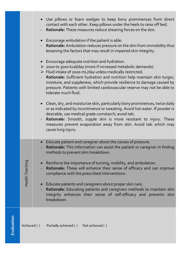 Short Term Goal For Impaired Skin Integrity Risk for impaired skin integrity Nursing Care Plan | PDF