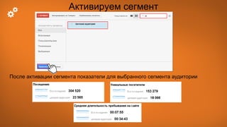 После активации сегмента показатели для выбранного сегмента аудитории
Активируем сегмент
 