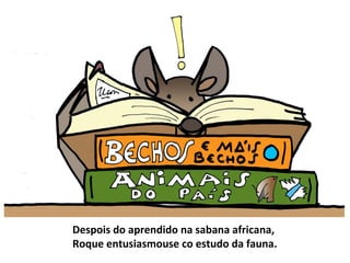 Despois do aprendido na sabana africana,
Roque entusiasmouse co estudo da fauna.
 