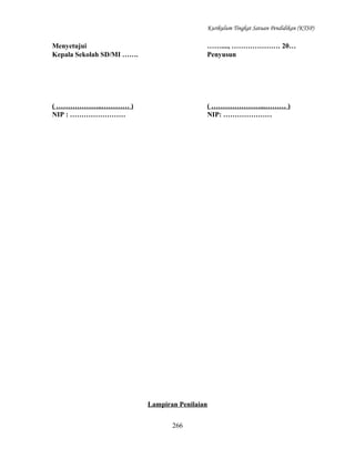 Kurikulum Tingkat Satuan Pendidikan (KTSP)

Menyetujui
Kepala Sekolah SD/MI …….

……...., ………………… 20…
Penyusun

( ………………..………… )
NIP : ……………………

( …………………...……… )
NIP: …………………

Lampiran Penilaian
266

 