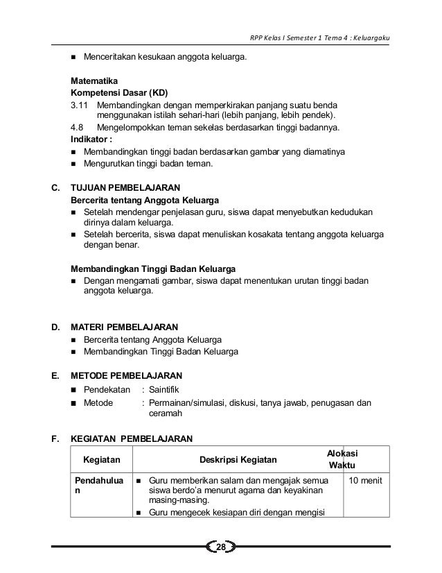 [4] rpp sd kelas 1 semester 1 keluargaku