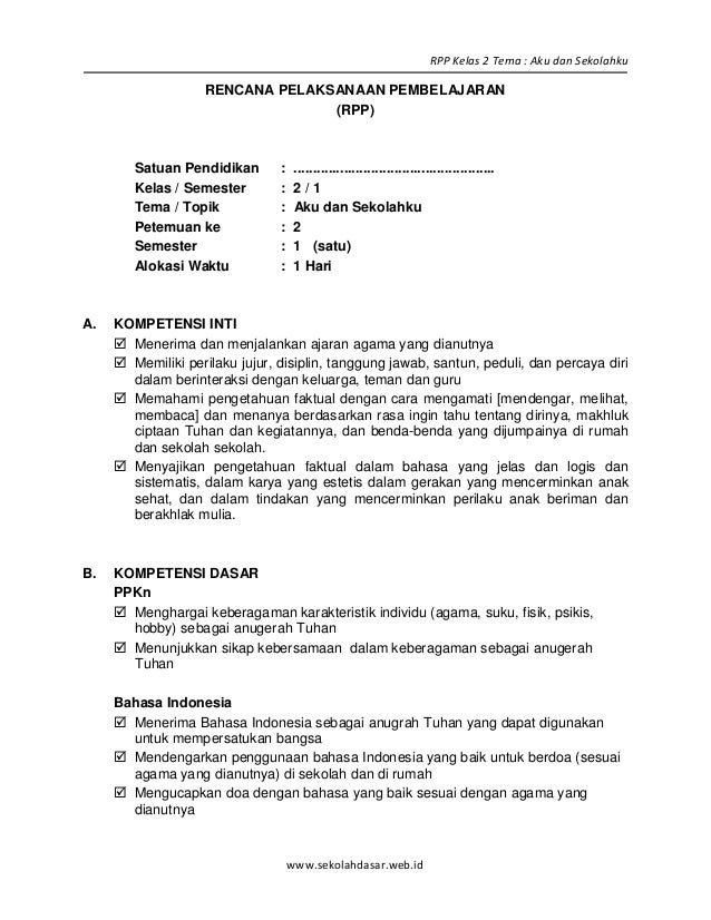 [4] rpp sd kelas 2 semester 1 aku dan sekolahku blonya nova