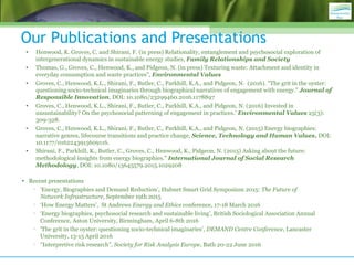 Our Publications and Presentations
• Henwood, K. Groves, C. and Shirani, F. (in press) Relationality, entanglement and psy...