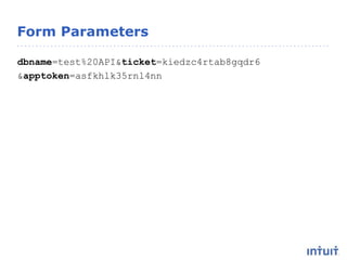 Form Parameters
dbname=test%20API&ticket=kiedzc4rtab8gqdr6
&apptoken=asfkhlk35rnl4nn
 