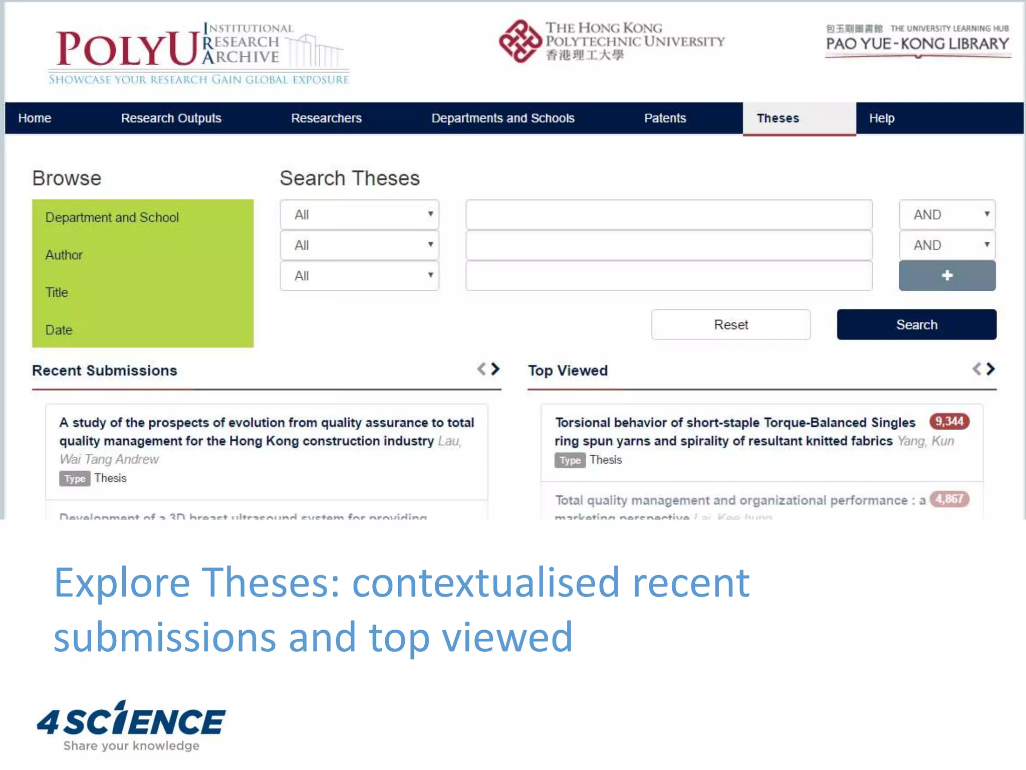 Explore Theses: contextualised recent
submissions and top viewed
 