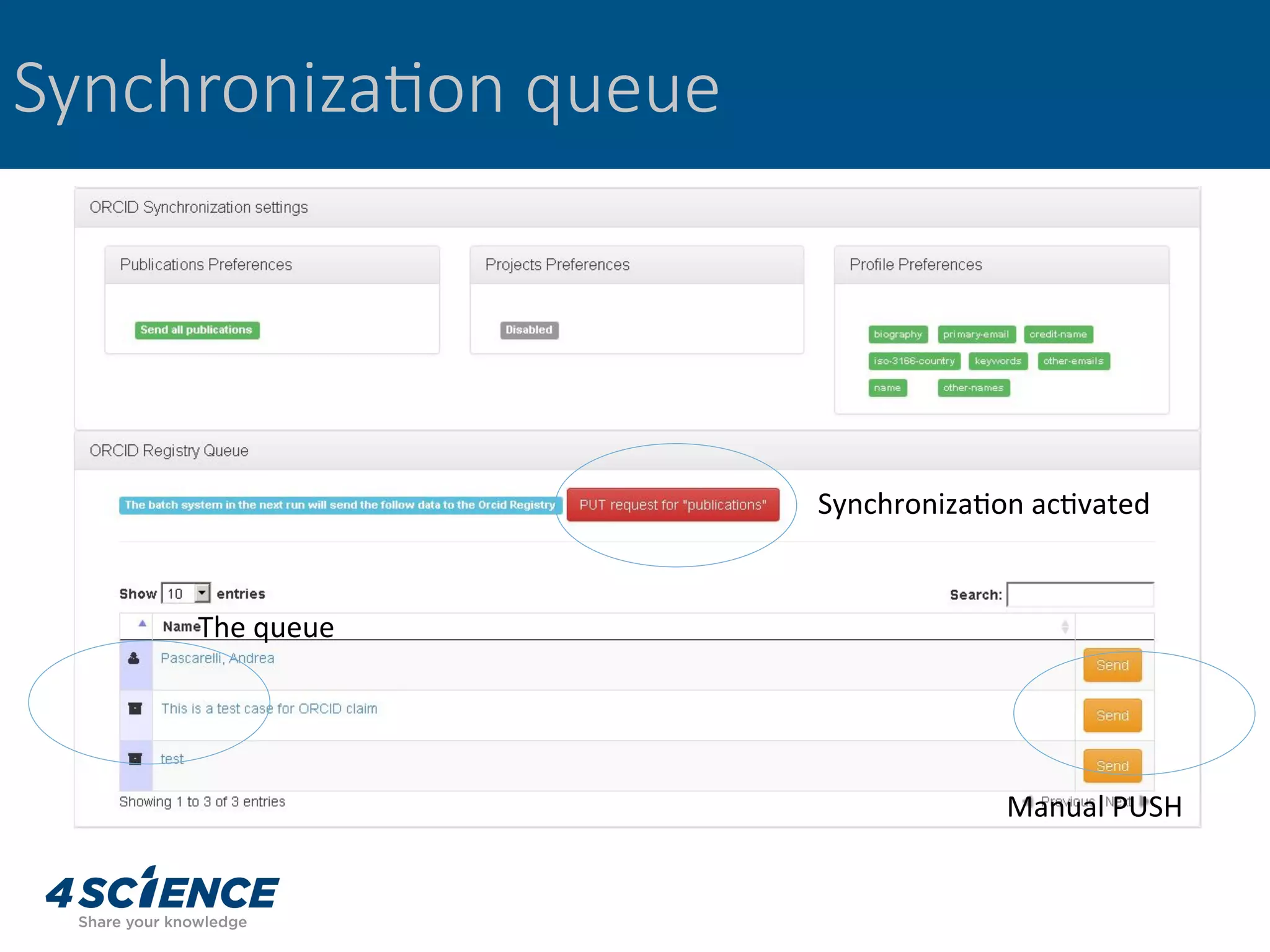 Synchroniza@on queue
The	queue	
Synchroniza,on	ac,vated	
Manual	PUSH	
 