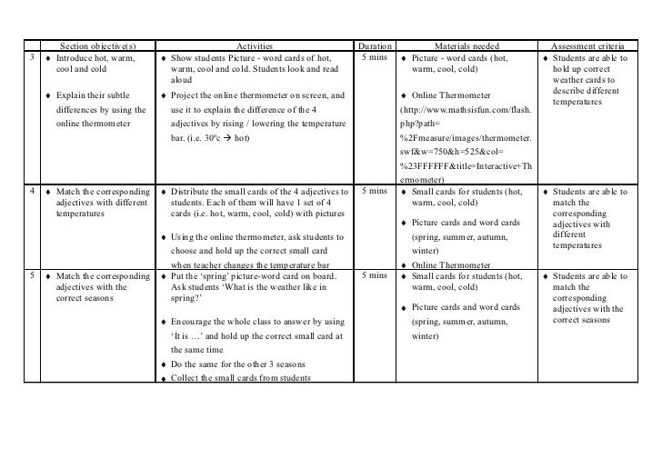 4 seasons teaching plan lesson 1 summer lesson plans for preschool