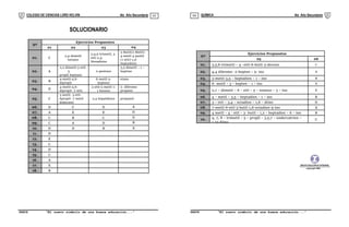 COLEGIO DE CIENCIAS LORD KELVIN 4to Año Secundaria QUÍMICA 4to Año Secundaria
S4QI31B “El nuevo símbolo de una buena educación...” S4QI31B “El nuevo símbolo de una buena educación...”
03 04
SOLUCIONARIO
Nº
Ejercicios Propuestos
01 02 03 04
01. C
2,4-dimetil
hexano
2,4,5-trimetil, 3
etil-2,4-
Hexadieno
3-Butil(2-Metil)-
4 metil-4 pentil
(1 etil)-1,5-
heptadiino
02. A
2,2 dimetil-3-etil-
3-
propil heptano
2-penteno
3,5 dimetil – 1 –
heptino
03. B
4-metil-5,6-
dipropil
-7-etil, dodecano
6-metil-3-
hepteno
etano
04. D
4-metil-5,6-
dipropil -7-etil,
dodecano
3-etil-5-metil-1-
1 hexeno
2- dibromo
propeno
05. C
3 metil- 3 etil-
6propil -7 metil
dodecano
2,4 hepatdieno propanol
06. D C D A
07. A E E D
08. C B C D
09. C A D B
10. D D B A
11. D
12. E
13. C
14. D
15. C
16. A
17. E
18. B
Nº
Ejercicios Propuestos
05 06
01. 3,5,6-trimetil – 4 –etil-6-butil-3-deceno C
02. 4,4 dibromo -2-hepten – 5- ino A
03. 3-metil-3,5 – heptadien – 1 – ino B
04. 6- metil – 3 – hepten – 1 – ino A
05. 2,7 – dimetil – 6 – etil – 5 – noneno – 3 – ino E
06. 4 – metil – 3,5 – heptadien – 1 – ino B
07. 3 – etil – 3,4 – octadien – 1,6 – diino D
08. 7-metil-6-etil-3-butil-1,6-octadien-4-ino A
09. 4 metil – 4 - etil – 3- butil – 1,2 – heptadien – 6 – ino B
10. 4, 7, 8 – trimetil – 5 – propil – 3,5,7 – undercatrien –
1,10 diino
C
GRUPO EDUCATIVO INTEGRAL
copyright 2003
 