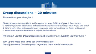Group discussions – 20 minutes
Share with us your thoughts !
Please answer the questions in the paper on your table and gi...