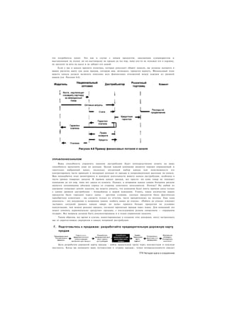 что потребитель купит. Это как в случае с новым продуктом, заказанным супермаркетом и
выставленным на полки: он по-настоящему не продан до тех пор, пока кто-то не положит его в корзину,
не заплатит за него на кассе и не заберет его домой.
    Если у вас в канале принята политика, которая допускает оборот запасов, вы должны заложить в
ваших расчетах квоту для доли продаж, которую вам, возможно, придется вернуть. Финансовый план
вашего канала должен включать описание всех финансовых отношений между каждым из уровней
канала (см. Рисунок 4.6).




УПРАВЛЕНИЕ КАНАЛОМ

     Ваша способность управлять каналом дистрибуции будет непосредственно влиять на вашу
способность выполнять план по доходам. Целью каждой компании является хорошо управляемый и
тщательно выбранный     канал,   поскольку неудачный выбор канала или         невозможность его
контролировать часто приводит к мизерным доходам от продаж и непредвиденным расходам по каналу.
Вам понадобится план мониторинга и контроля деятельности вашего канала дистрибуции, особенно в
части уровня товарных запасов. В прямом канале продаж, все просто: ни один товар не покидает
компанию до тех пор. пока нет заказа от клиента. Однако, в непрямом канале самым большим риском
является непонимание объемов спроса со стороны конечного пользователя. Почему? На любой из
диаграмм «пищевых цепей» каналов, вы можете увидеть, что компания будет иметь прямую связь только
с одним уровнем дистрибуции - ближайшим к вашей компании. Узнать, какое количество ваших
продуктов было «продано через» канал - другими словами, сколько продуктов было фактически
приобретено клиентами - вы сможете только из отчетов, часто просроченных на месяцы. Еще одна
опасность - это искушение в непрямом канале «набить канал до отказа». «Набить до отказа» означает
заставить соседний уровень канала «вверх по цепи» принять больше продуктов на условиях
консигнации, чем можно реально продать, согласно прогнозам продаж через канал. Для компаний это
может означать первоначально «раздутые» продажи, с последующим резким снижением — «прорывом
пузыря». Все вопросы должны быть документированы и в плане управления каналом.
     Таким образом, все время и усилия, инвестированные в создание этих диаграмм, могут застраховать
вас от дорогостоящих сюрпризов в канале непрямой дистрибуции.


 Г. Подготовьтесь к продажам: разработайте предварительную дорожную карту
    продаж




    Цель разработки дорожной карты продаж - найти правильную тропу через неизвестную и опасную
местность. Когда вы начинаете ваше путешествие в «страну продаж», туман неопределенности свисает

                                                                       771 Четыре шага к озарению
 