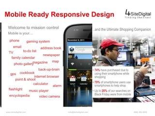 Mobile Ready Responsive Design 
www.4sitedigital.com info@4sitedigital.com (866) 462-4030 
 