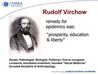 Rudolf Virchow
                             remedy for
                             epidemics was:
                       ...