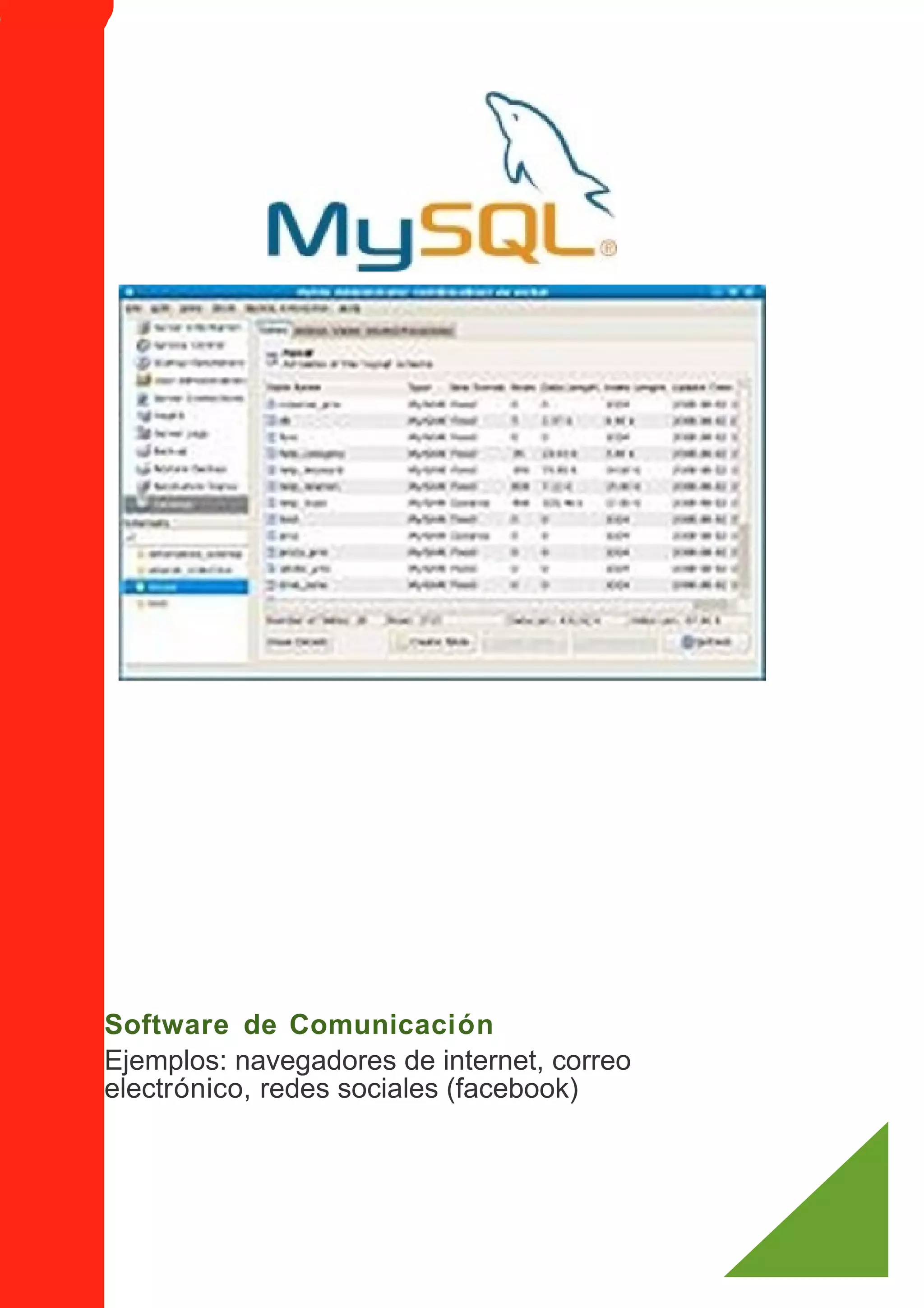 Software de Comunicación
Ejemplos: navegadores de internet, correo
electrónico, redes sociales (facebook)
 
