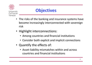 2
Objectives
• The risks of the banking and insurance systems have 
become increasingly interconnected with sovereign 
ris...
