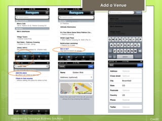 4sq In a NutshellFoursquare lets users “check in” using mobile phones when they visit a place or business. Users can see who else has checked in at locations, review businesses and get suggestions for things to do nearby. The service also makes it easier for businesses to tailor offers to users based on their location.