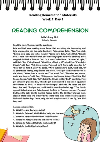 Reading Remediation Materials
Week 1: Day 1
Reading Comprehension
Reading Comprehension
 