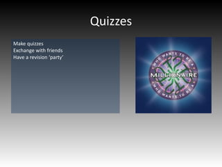 Card Cover Two ways to practice with cards:   1.  Put the answers on the back, but you will need to remember more at once before you check 2. Use a piece of paper and move down to reveal answers as you guess the contents. These techniques are very useful for checking that you know key facts.  Test Cards I read 