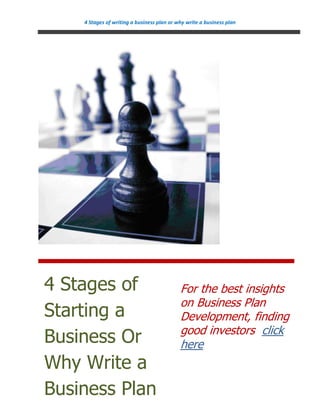 4 Stages of writing a business plan or why write a business plan




4 Stages of                                 For the best insights
                                            on Business Plan
Starting a                                  Development, finding
                                            good investors click
Business Or                                 here
Why Write a
Business Plan
 