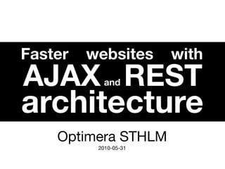Faster   websites      with
AJAX REST   and

architecture
    Optimera STHLM
          2010-05-31
 