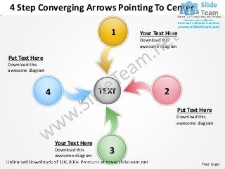 4 Step Converging Arrows Pointing To Center

                                          1    Your Text Here
                                               Download this
                                               awesome diagram

Put Text Here
Download this
awesome diagram



                  4                     TEXT            2
                                                             Put Text Here
                                                             Download this
                                                             awesome diagram



                      Your Text Here
                      Download this
                      awesome diagram
                                          3
                                                                       Your Logo
 